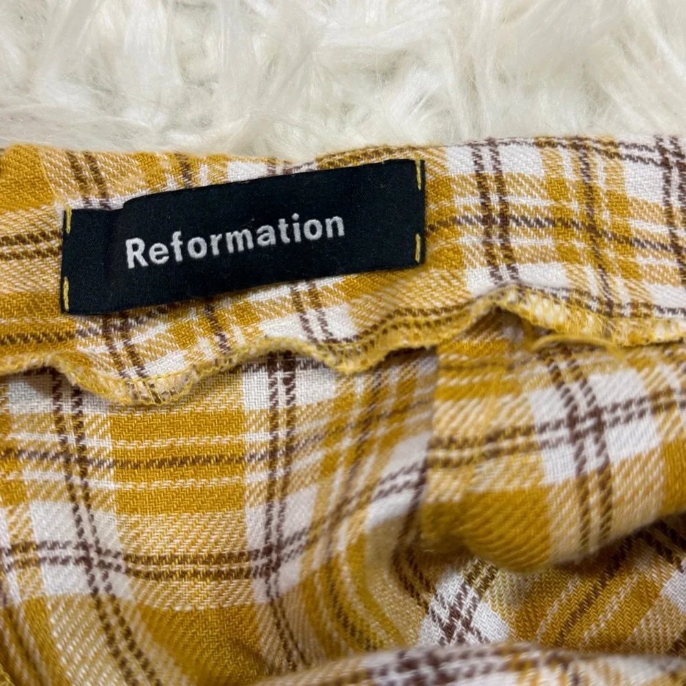 Reformation Linen Plaid Pants in 